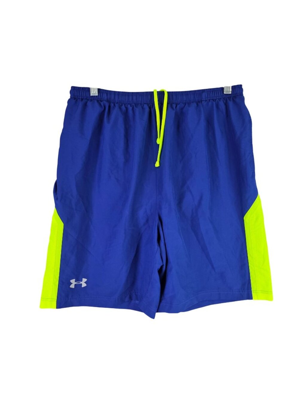 Mens Under Armour HeatGear Blue & Neon Green Shorts 9" Inseam Drawstring Size L